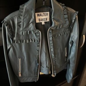 Walter Baker Women's Black Leather Jacket with Ruffle Detail